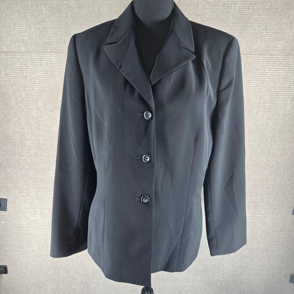 Le Suit Womens 12 Black Three Button Structured Professional Blazer